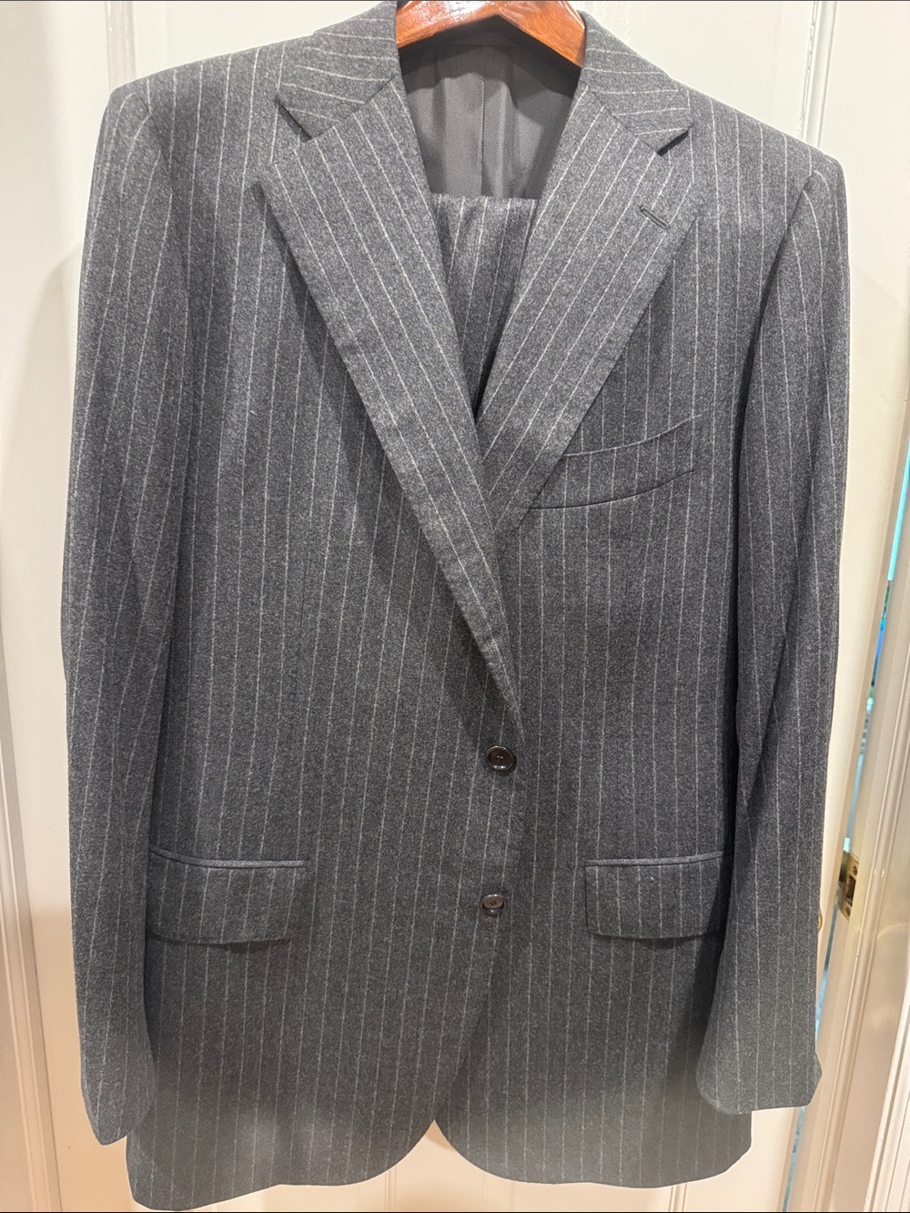 Men's Charcoal Pinstripe Two-Button Suit Jacket